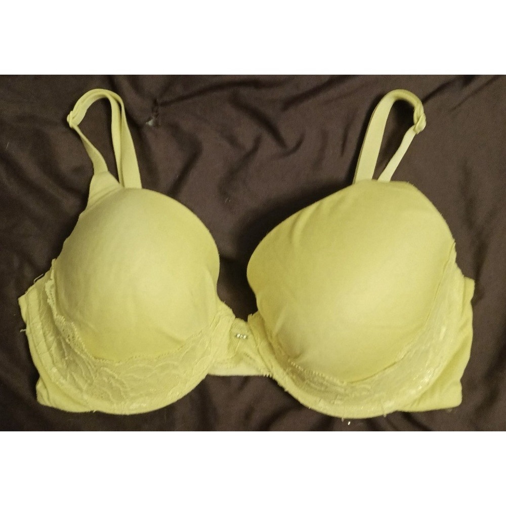 Victoria's Secret Lined Perfect Coverage Yellow Lace Accented Bra, 32D‎
